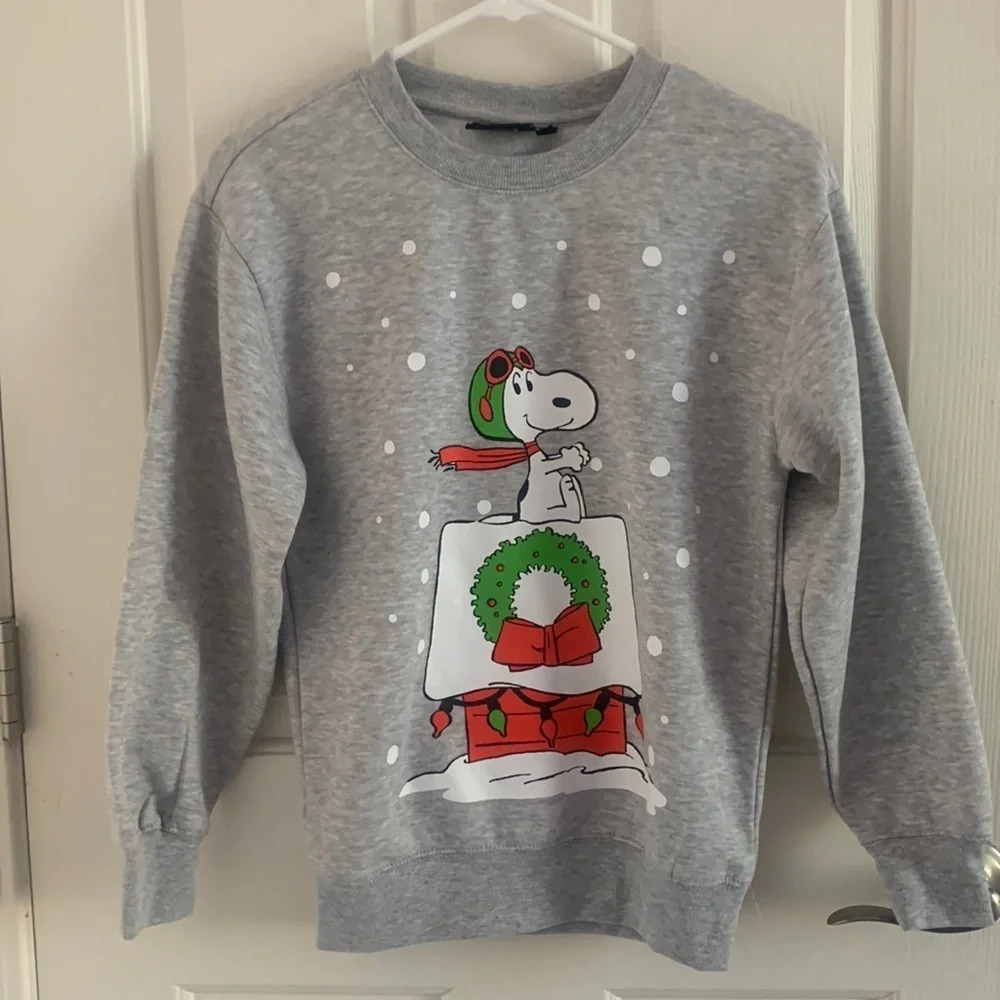 Peanuts Holiday Snowy Winter Sweatshirt pullover Gray XS